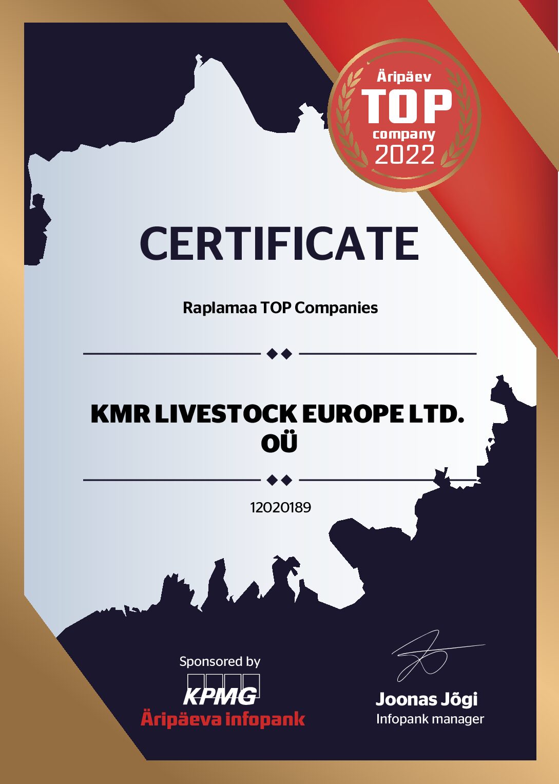 KMR LIVESTOCK EUROPE CERTIFICATE